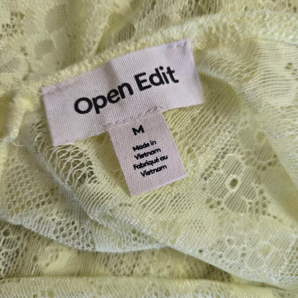 Open Edit Yellow Floral Sheer Lace Maxi Dress M Deep V Back Cottage Boho Y2K - Picture 8 of 11